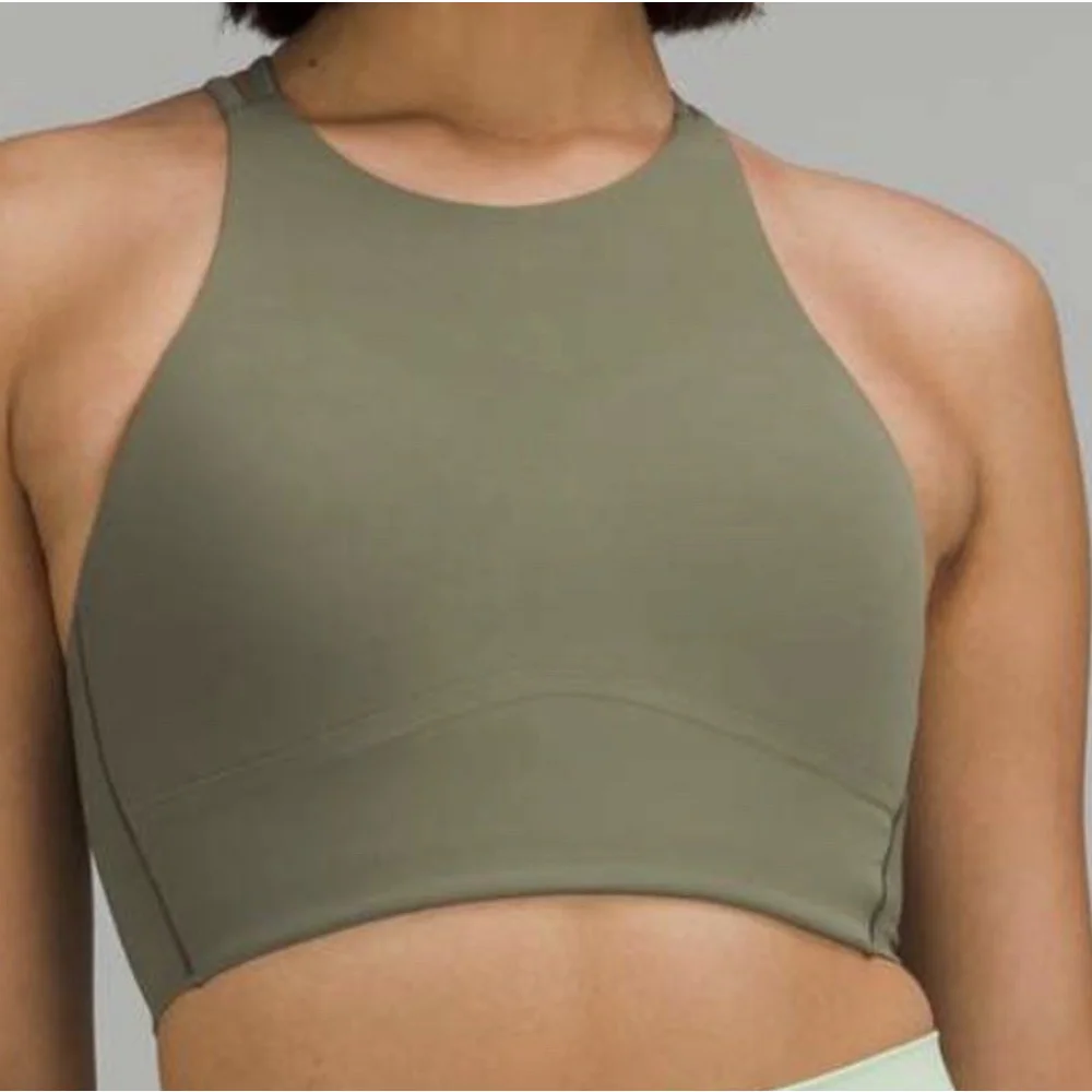 LULULEMON LIKE A CLOUD HIGH NECK LONG LINE BRA B/C MEDIUM OLIVE COLOR SIZE 4 NWT